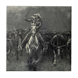 cowboys, een Stampede van Frederic Remington Tegeltje