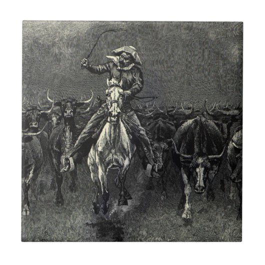  cowboys, een Stampede van Frederic Remington Tegeltje (Voorkant)