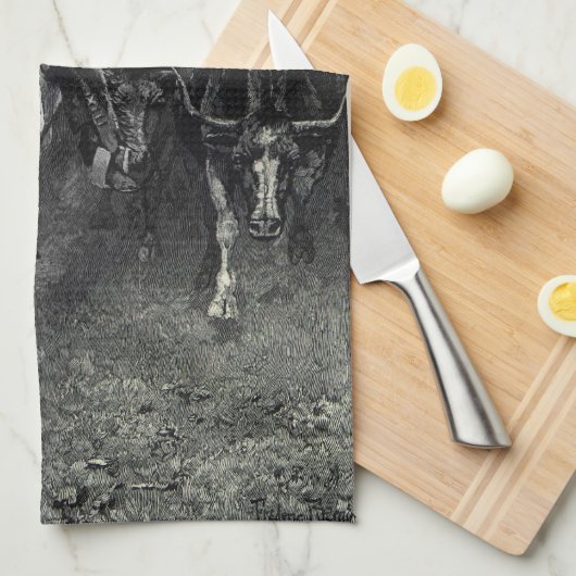  cowboys, een Stampede van Frederic Remington Theedoek (Quarter Fold)