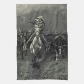 cowboys, een Stampede van Frederic Remington Theedoek (Verticaal)