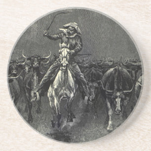 cowboys, een Stampede van Frederic Remington Zandsteen Onderzetter