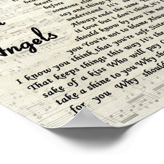 Cowboys en Angels Script Song Lyric Print (Hoek)