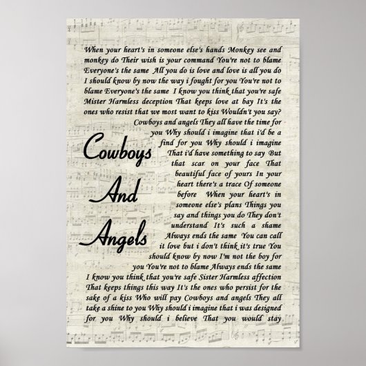 Cowboys en Angels Script Song Lyric Print (Voorkant)