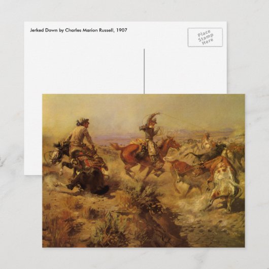  cowboys, geJerkeerd door CM Russell Briefkaart (Voorkant / Achterkant)