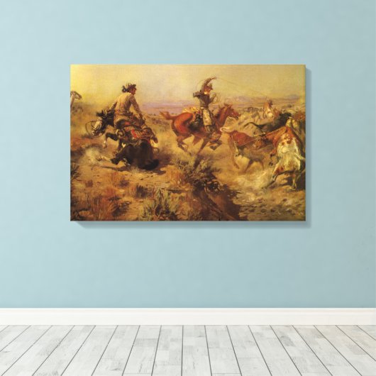  cowboys, geJerkeerd door CM Russell Canvas Afdruk (Insitu (Houten vloer))