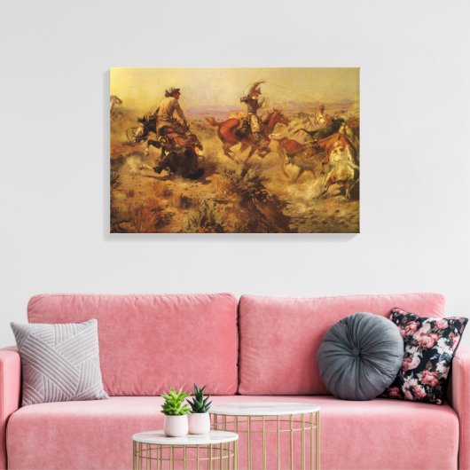 cowboys, geJerkeerd door CM Russell Canvas Afdruk (Insitu (Woonkamer))