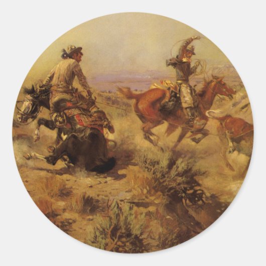 cowboys, geJerkeerd door CM Russell Ronde Sticker (Voorkant)