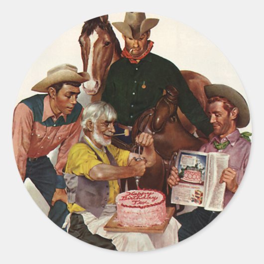  cowboys, Happy Birthday Party Tex Ronde Sticker (Voorkant)