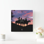Cowboys Horses and Sunset Vierkante Klok (Huis)