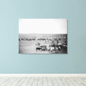 Cowboys met vee op de foto van de Waaier Canvas Afdruk (Insitu (Houten vloer))