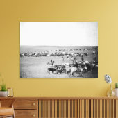 Cowboys met vee op de foto van de Waaier Canvas Afdruk (Insitu (Woonkamer))