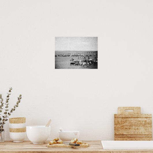 Cowboys met vee op de foto van de Waaier Poster (Keuken)