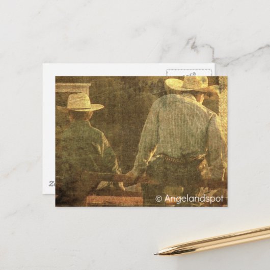 Cowboys on a Rodeo Fence Briefkaart (Voorkant / Achterkant in situ)