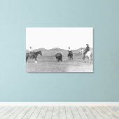 Cowboys op foto van buffelfoto's voor paarden canvas afdruk (Insitu (Houten vloer))
