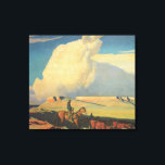 cowboys, open bereik door Maynard Dixon Canvas Afdruk<br><div class="desc">Open Range (1942) van Maynard Dixon is een Amerikaans schilderij van het Westen met mooie kunst. Een cowboyrancher die zijn paard op de vlakten van het zuidwesten rijdt. Hij herft zijn koeien, stieren en vee op de prairie. De grote witte wolken vullen de hemel over de open gebieden van het...</div>