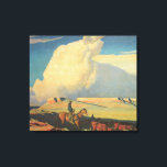 cowboys, open bereik door Maynard Dixon Canvas Afdruk<br><div class="desc">Open Range (1942) van Maynard Dixon is een Amerikaans schilderij van het Westen met mooie kunst. Een cowboyrancher die zijn paard op de vlakten van het zuidwesten rijdt. Hij herft zijn koeien, stieren en vee op de prairie. De grote witte wolken vullen de hemel over de open gebieden van het...</div>