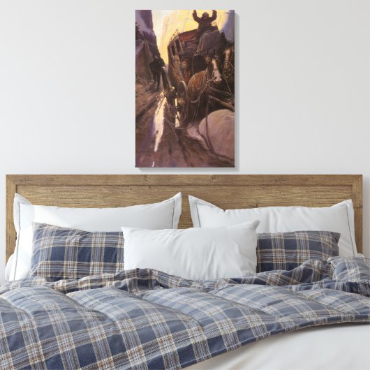  cowboys, opgesloten in Canyon door NC Wyeth Canvas Afdruk (Insitu (Slaapkamer))