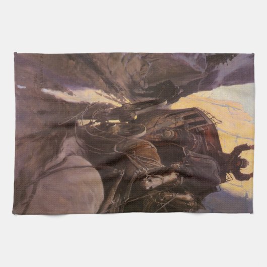  cowboys, opgesloten in Canyon door NC Wyeth Theedoek (Horizontaal)