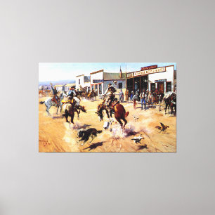  cowboys Pistolen and Horse Bank Robbery Canvas Afdruk