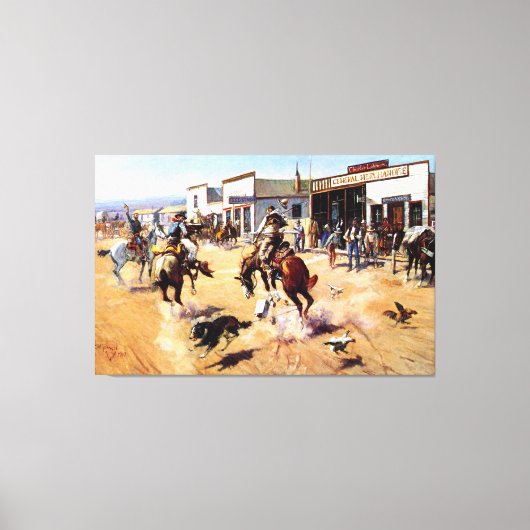  cowboys Pistolen and Horse Bank Robbery Canvas Afdruk (Voorkant)