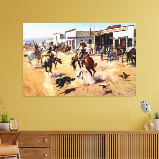 cowboys Pistolen and Horse Bank Robbery Canvas Afdruk (Insitu (Woonkamer))