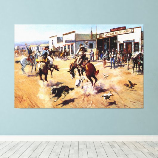  cowboys Pistolen and Horse Bank Robbery Canvas Afdruk (Insitu (Houten vloer))