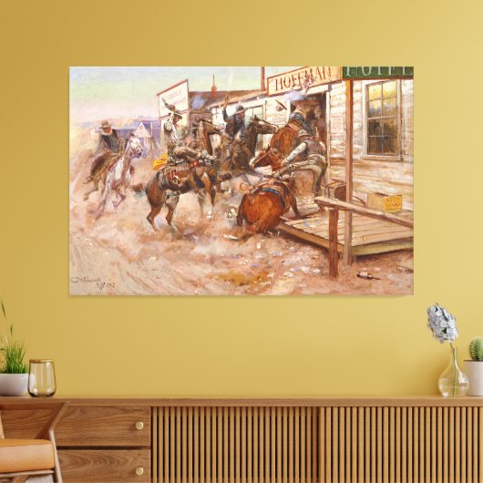  cowboys Pistolen and Horse Hotel Robbery Canvas Afdruk (Insitu (Woonkamer))