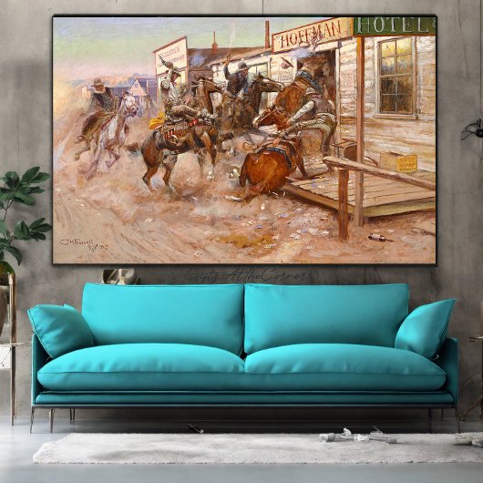 cowboys Pistolen and Horse Hotel Robbery Canvas Afdruk
