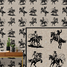 Cowboys Rodeo Paarden & Ritten op Beige Behang