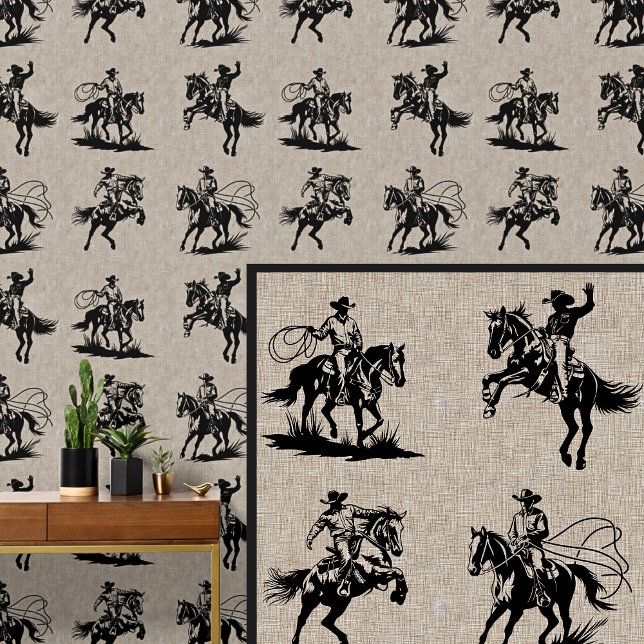 Cowboys Rodeo Paarden & Ritten op Beige Behang (Creator heeft geüpload)
