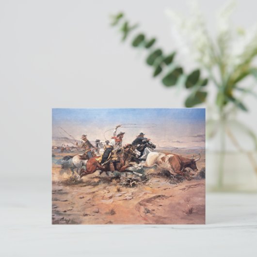 Cowboys roping a steer, 1897 (olie op doek) briefkaart (Staand voorkant)