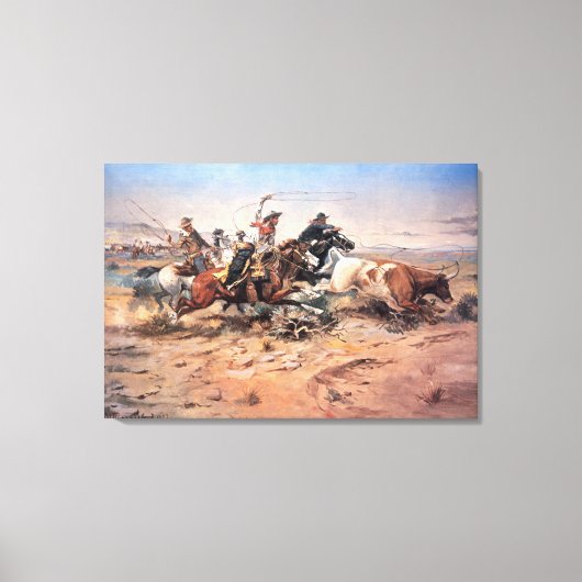 Cowboys roping a steer, 1897 (olie op doek) canvas afdruk (Voorkant)