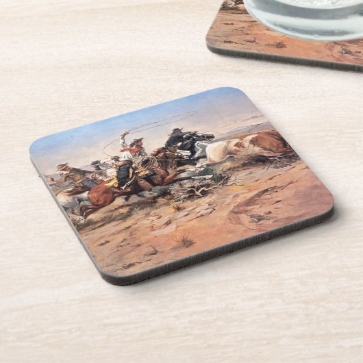 Cowboys roping a steer, 1897 (olie op doek) drankjes onderzetter (Linkerzijde)