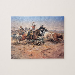 Cowboys roping a steer, 1897 (olie op doek) legpuzzel