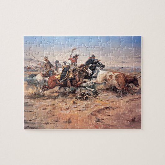 Cowboys roping a steer, 1897 (olie op doek) legpuzzel (Horizontaal)