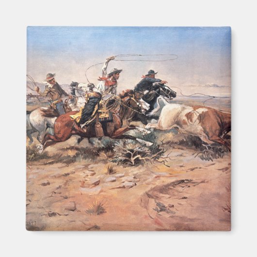 Cowboys roping a steer, 1897 (olie op doek) magneet (Voorkant)