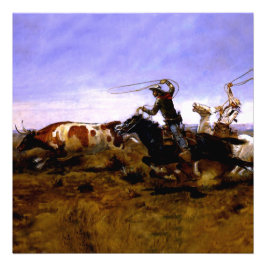 “Cowboys Roping a Steer” door Charles M Russell Foto Afdruk