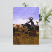 "Cowboys Roping a Steer" van Charles M Russell Bedankkaart (Staand voorkant)