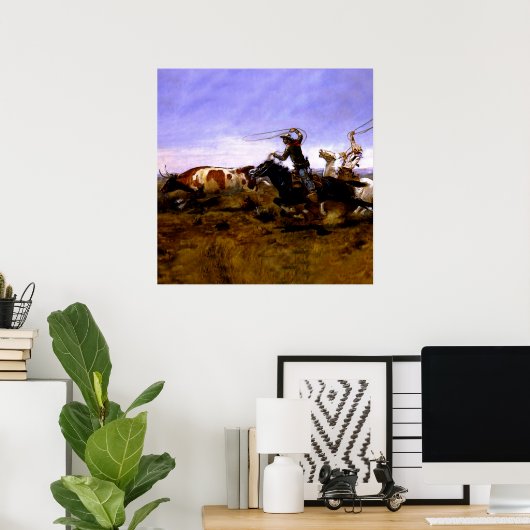 "Cowboys Roping a Steer" van Charles M Russell Poster (Thuiskantoor)