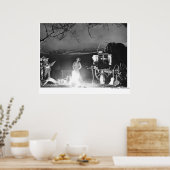 Cowboys spelen en zingen rond een kampvuur poster (Keuken)