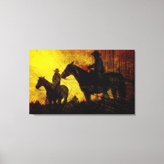 Cowboys te Paard Gewikkeld Canvas Print (Voorkant)
