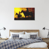 Cowboys te Paard Gewikkeld Canvas Print (Insitu (Slaapkamer))