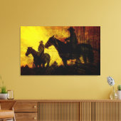 Cowboys te Paard Gewikkeld Canvas Print (Insitu (Woonkamer))