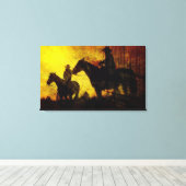 Cowboys te Paard Gewikkeld Canvas Print (Insitu (Houten vloer))