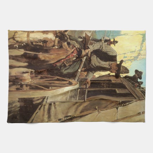  cowboys The Admirable Outlaw by NC Wyeth Theedoek (Horizontaal)