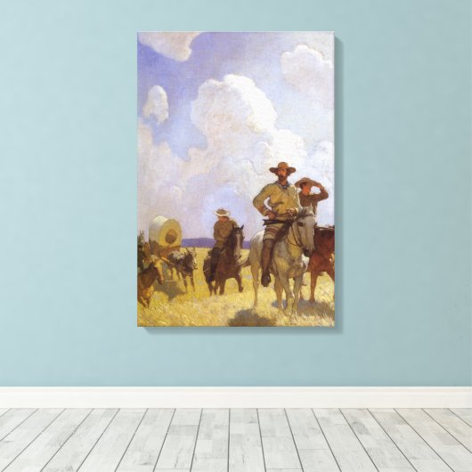 cowboys, The Parkman Outfit by NC Wyeth Canvas Afdruk (Insitu (Houten vloer))