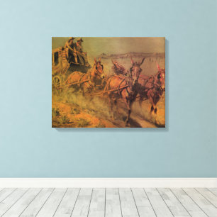 Cowboys, The Stage Coach van John Borein Canvas Afdruk