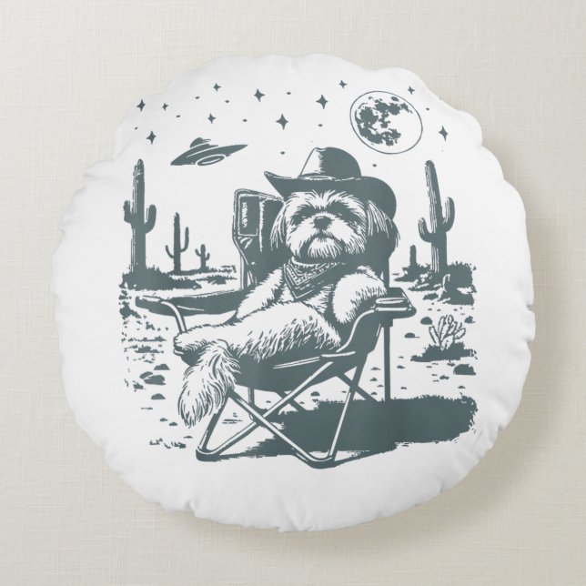 Cowboys UFO Western Rond Kussen (Voorkant)