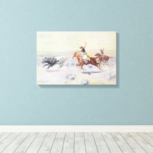 Cowboys uit de Bar Triangle door CM Russell Canvas Afdruk (Insitu (Houten vloer))