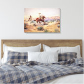 Cowboys Vangen een Wolf met een touw Lasso Canvas Afdruk (Insitu (Slaapkamer))